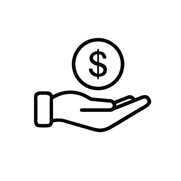 hand holding a dollar coin icon